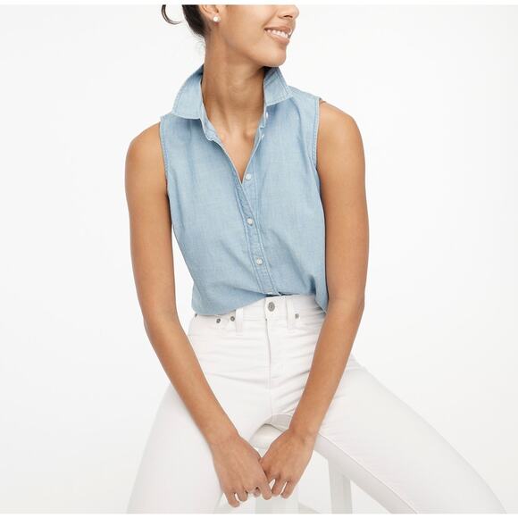 J.Crew Signature Fit Chambray Button-up Shirt WMNS S Lovers Lane Wash Sleeveless - Picture 1 of 8